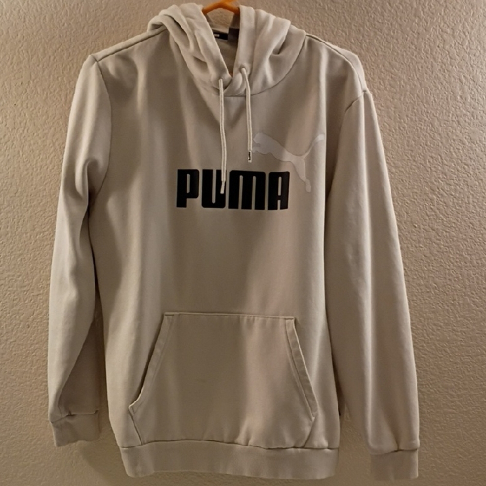 Puma Men's Light Beige Hoodie with Black Logo
